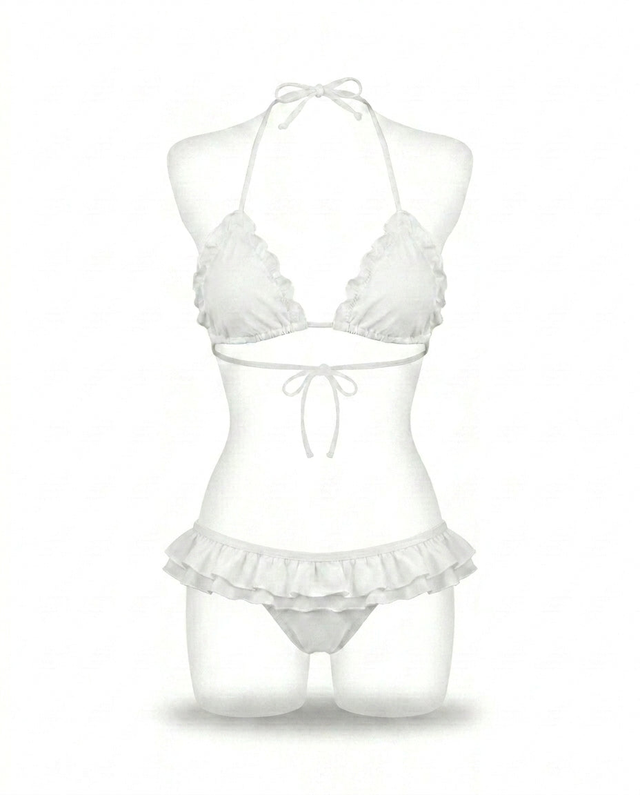 Lace-up two-piece bikini in white — Velvet swimwear 主圖