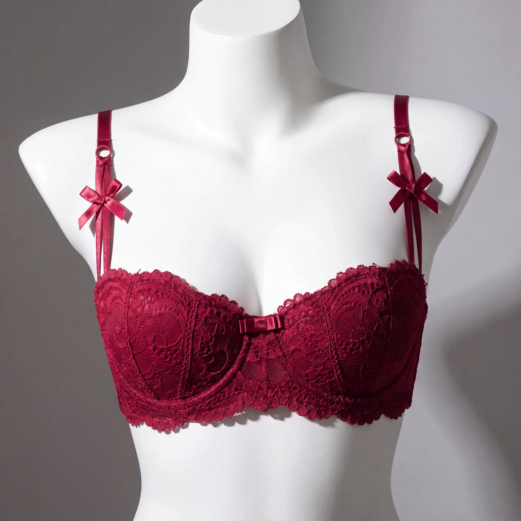 Lace half-cup push-up bra in red — Velvet lingerie