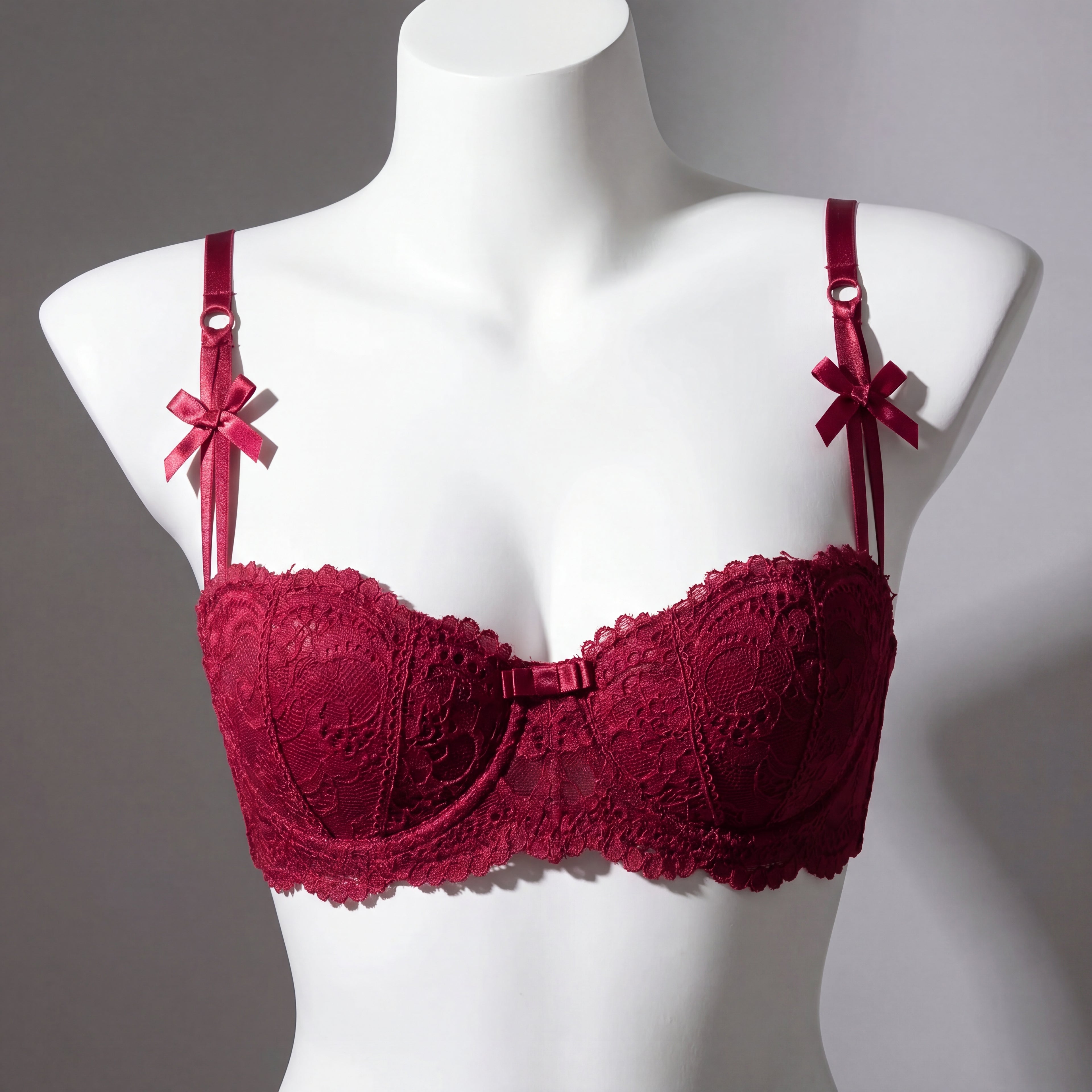 Lace half-cup push-up bra in red — Velvet lingerie