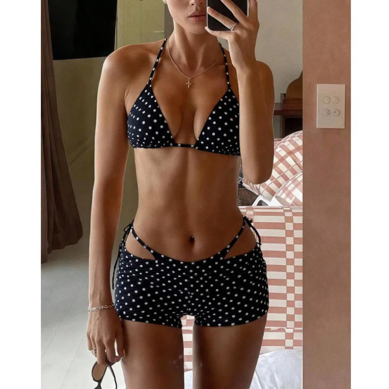 Polka-Dot 3-Piece Bikini Set 副圖