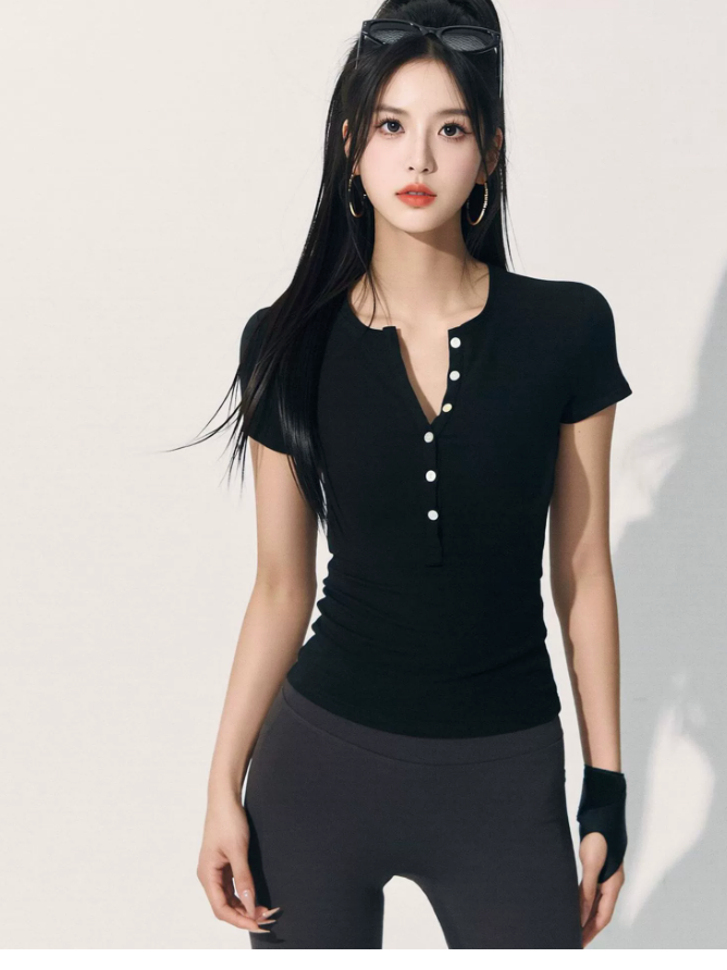 Henley Short-Sleeve Yoga Top