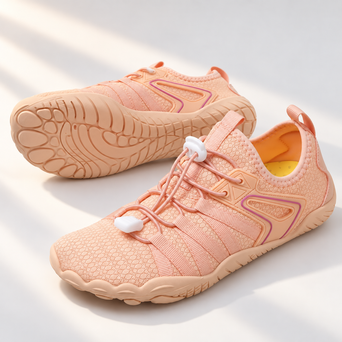 Velvet model | Barefoot Indoor Training Shoe | Apricot | barefoot-indoor-training-shoe-apricot-front-v6-4k-1x1.png