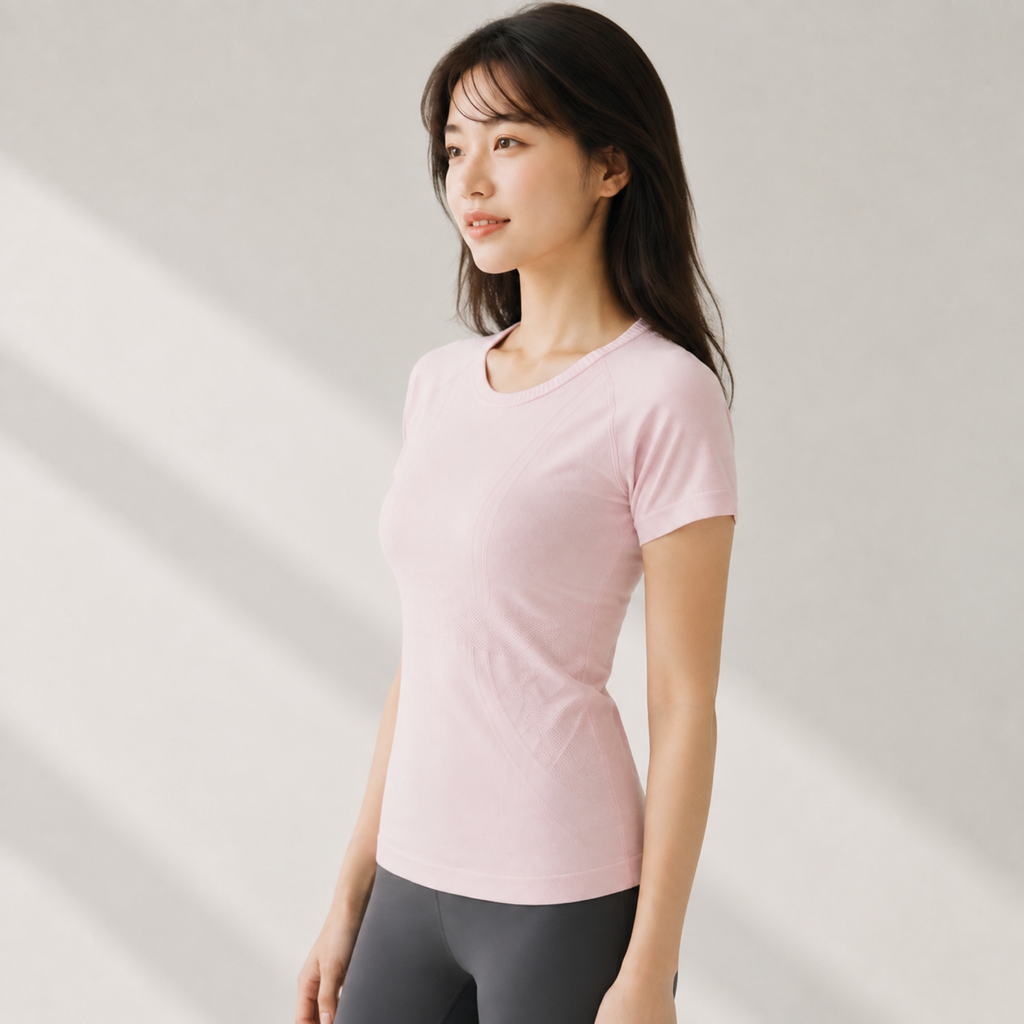 Velvet model | Seamless Sculpt Yoga Tee | Pink | seamless-sculpt-yoga-tee-pink-side-v4-1x1.png