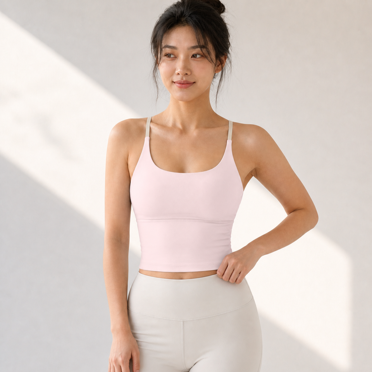 Velvet model | Thin-Strap Padded Yoga Bra | Pink | thin-strap-padded-yoga-bra-pink-front-v4-1x1.png